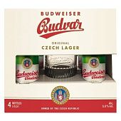 Набор Пиво Budweiser светлое 5% 4шт*0,5л + Бокал 0,5л