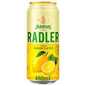 Пиво Львовское Radler Лимон и мята 3,5% 0,48л