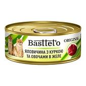 Корм Bastteto говядина с курицей и овощами в желе для кошек 85г