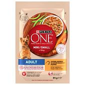 Корм Purina ONE Adult Mini/Small с курицей, морковью и зеленой фасолью в соусе для собак 85г