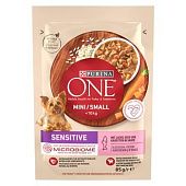 Корм Purina ONE Mini/Small Sensitive с лососем в подливке для собак 85г