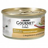 Корм влажный Gourmet Gold Нежные биточки с индейкой и шпинатом для взрослых кошек 85г